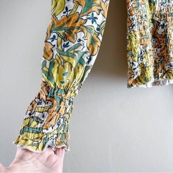Anthropologie • Rayna Relaxed Smocked‎ Blouse in Yellow & Orange, Size XS - Picture 10 of 14